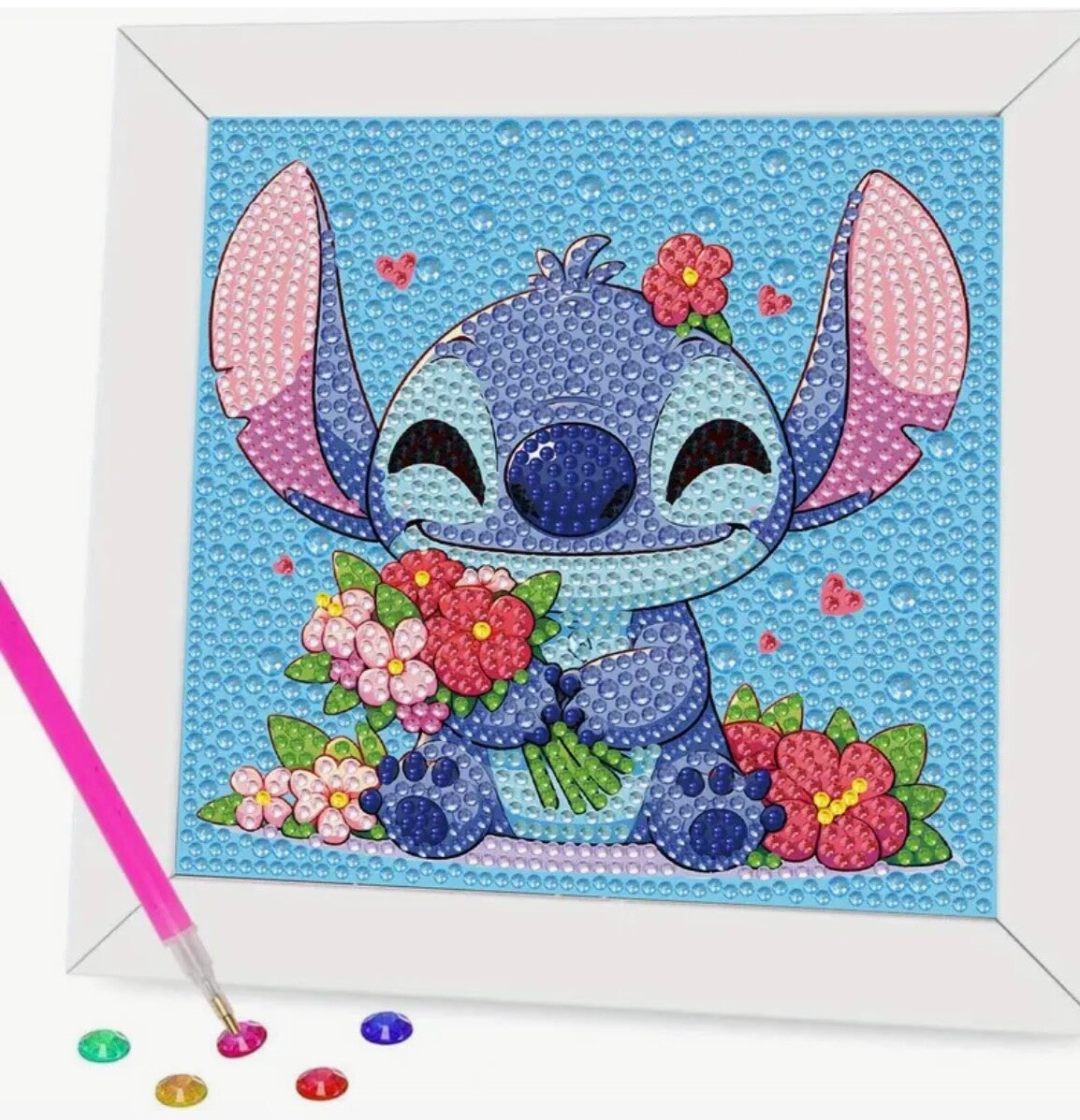 Schilderij Stitch - incl. steentjes en een plastic frame