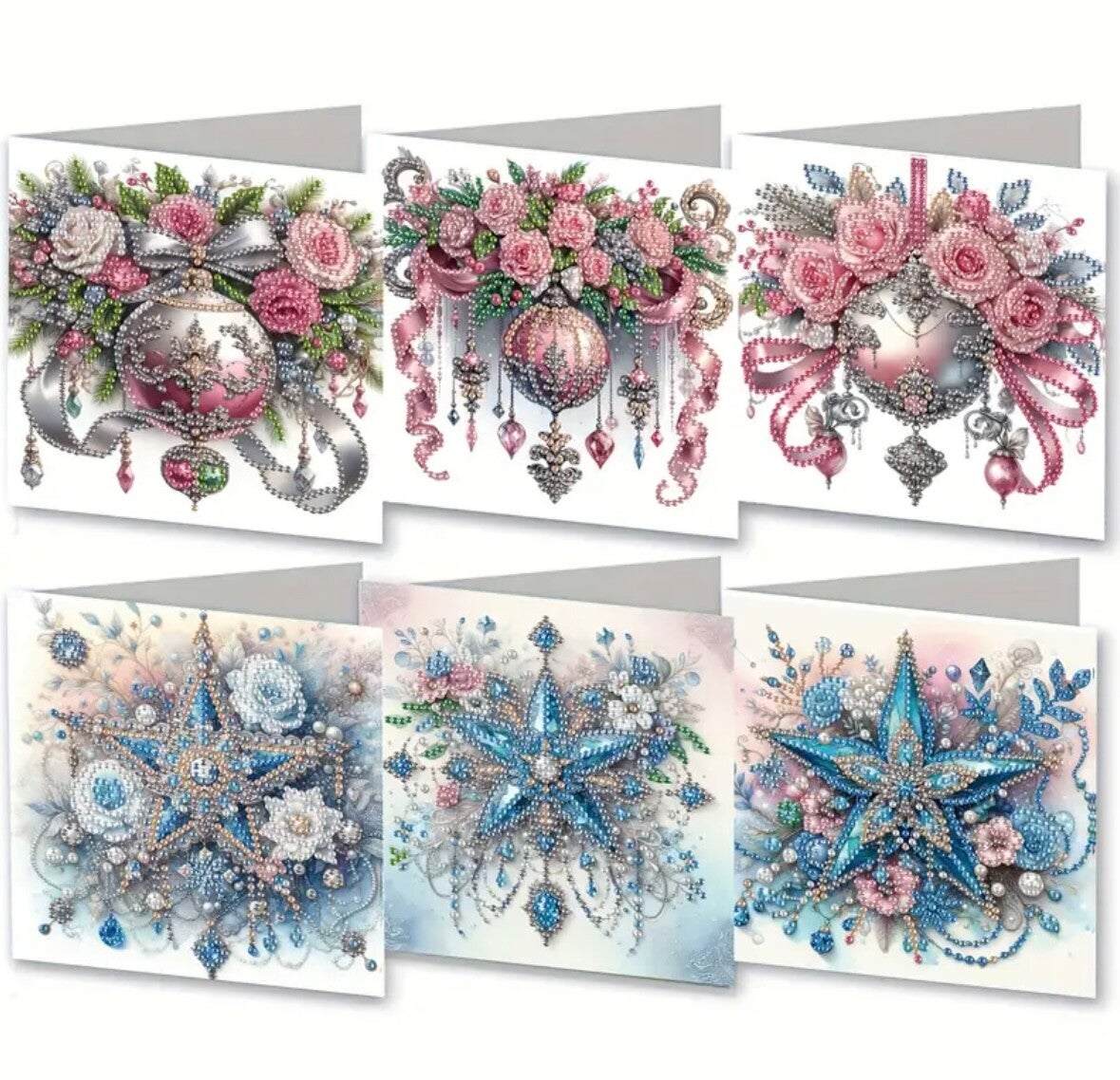 Kerstkaart Ornament - Set van 6 kaarten incl. steentjes