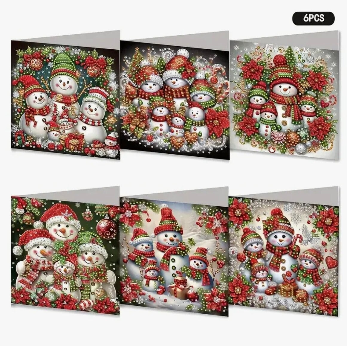 Kerstkaart Sneeuwpoppen - Set van 6 kaarten incl. steentjes