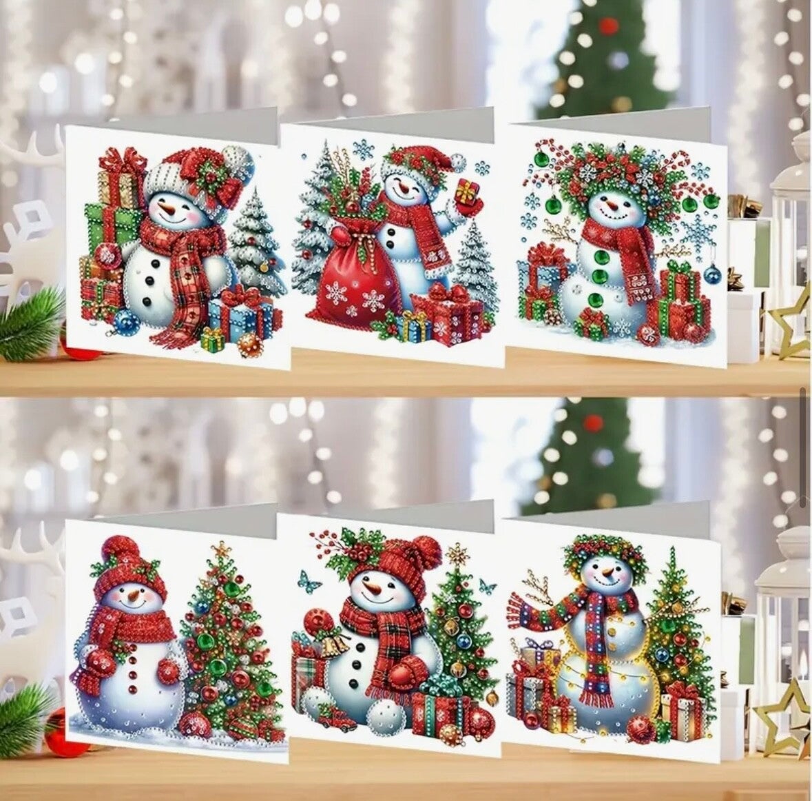 Kerstkaart Frosty - Set van 6 kaarten incl. steentjes