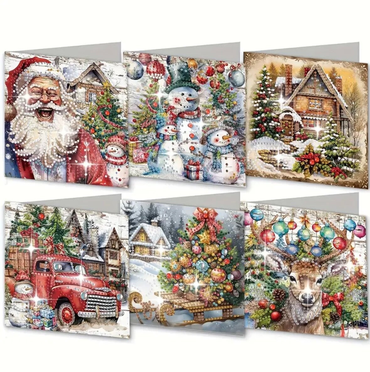 Kerstkaart Diversen III - Set van 6 kaarten incl. steentjes