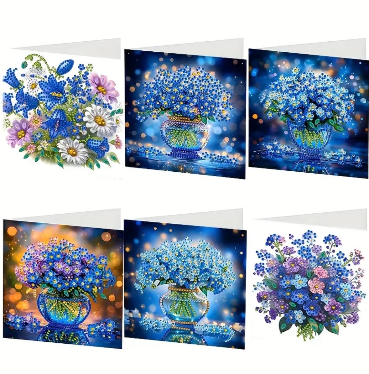 Kaart Flowers in Blue - Set van 6 kaarten incl. steentjes