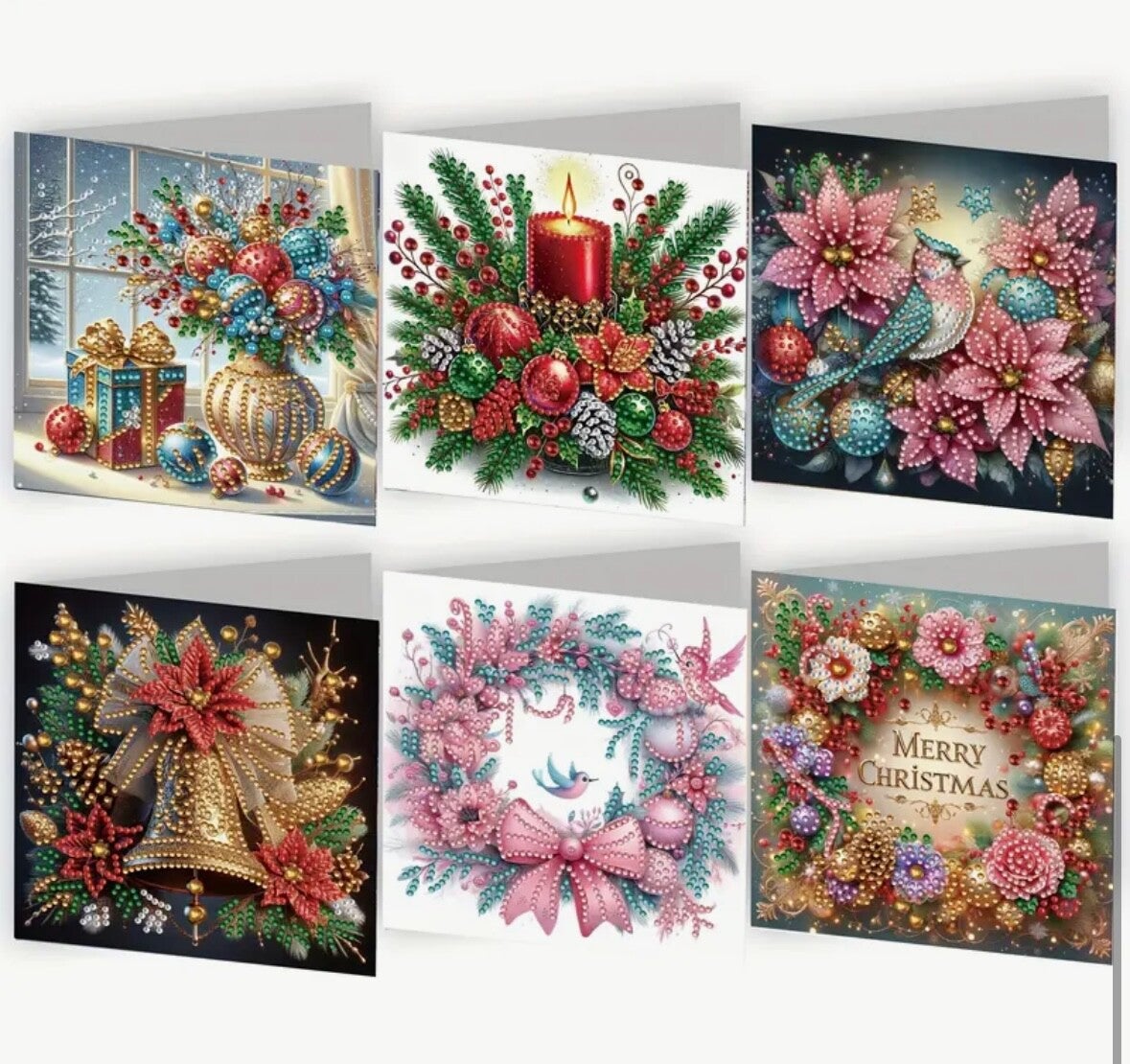 Kerstkaart Kerstbloemen - Set van 6 kaarten incl. steentjes