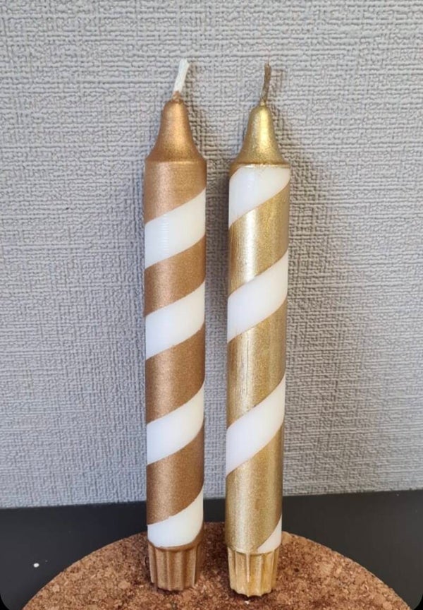 Swirl kaars - Wit met gouden streep - 2 tinten