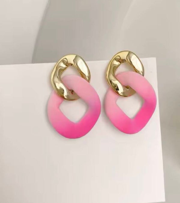 Schakel oorbel - Roze/Goud