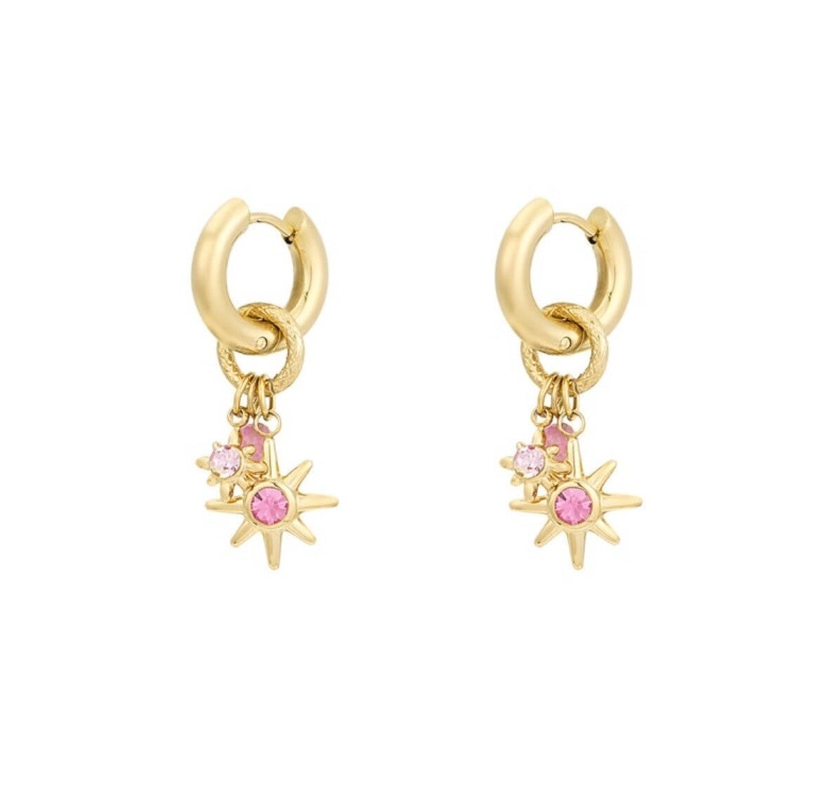 RVS oorbellen Pink starlight