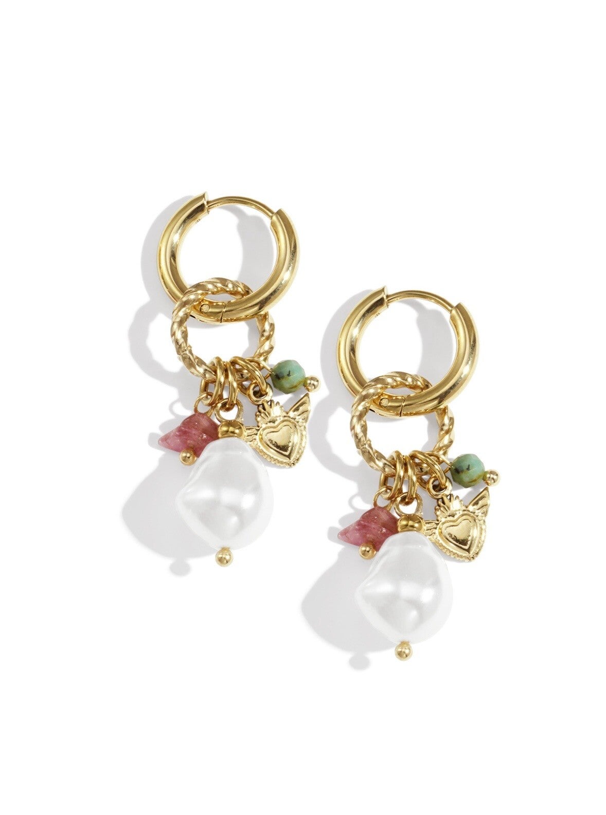 RVS oorbellen met hartjes en steentjes