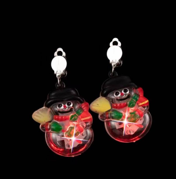 Sneeuwman oorbellen met clip - met verlichting
