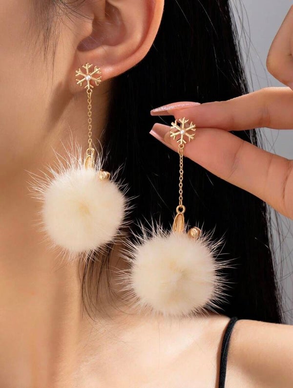 Oorbellen Sneeuwvlok pompon