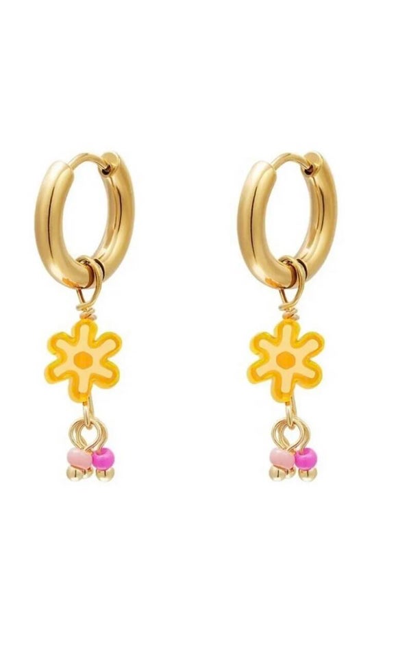 RVS oorbellen gele bloem