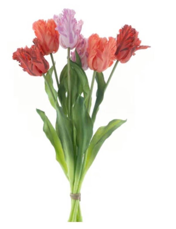 Real touch tulp Parrot 6 stuks - Orange/Peach/Pink combo