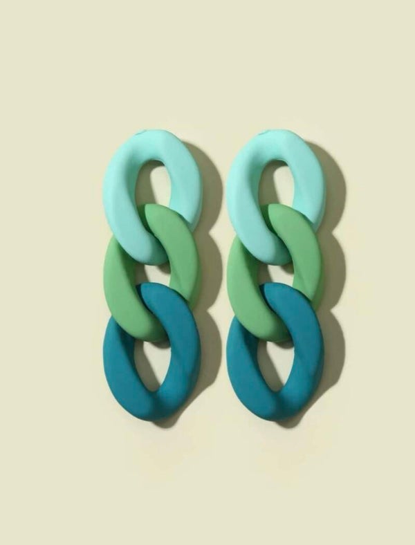 Schakel oorbel - Groen/Turquoise