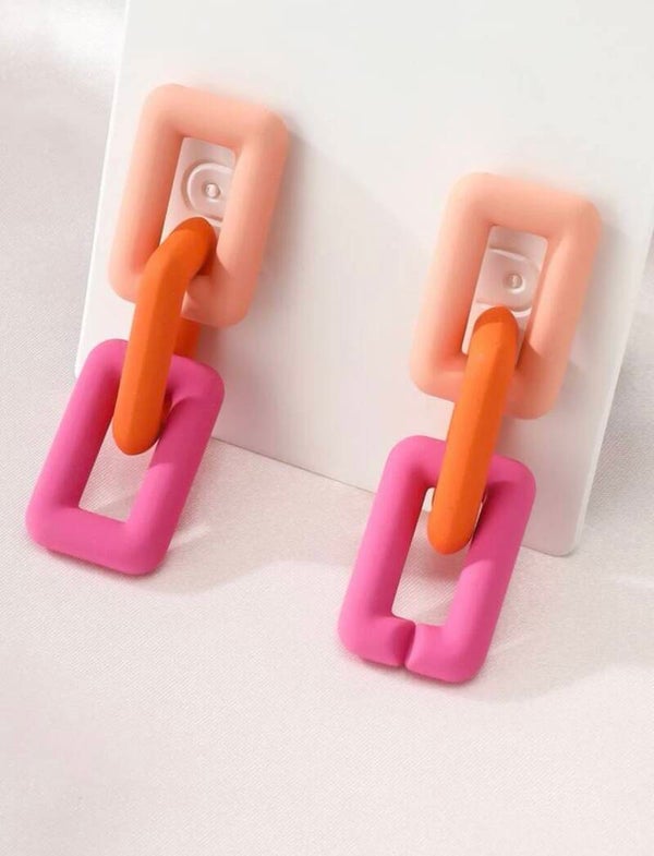 Schakel oorbel - Oranje/Roze