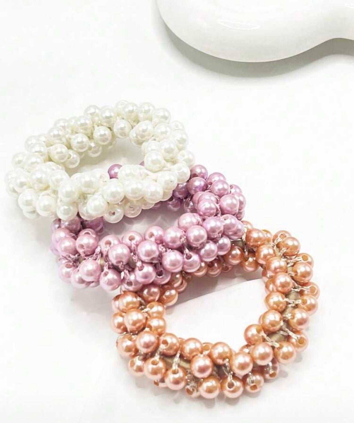 Haar elastiek kralen - Per stuk - Champagne, Roze, Wit