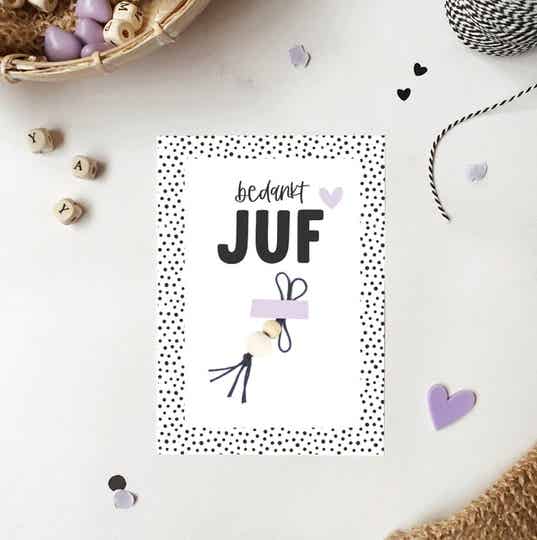 Kaart + gelukspoppetje - Bedankt Juf!