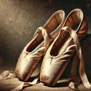 Schilderij van versleten balletschoentjes – herinnering aan dans en doorzettingsvermogen