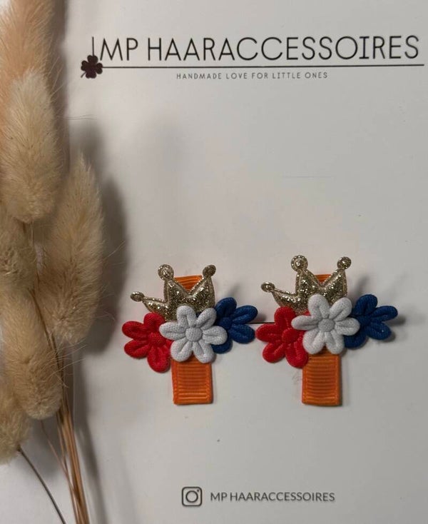Koningsdag / WK: Haarspeldjes met kroon mini