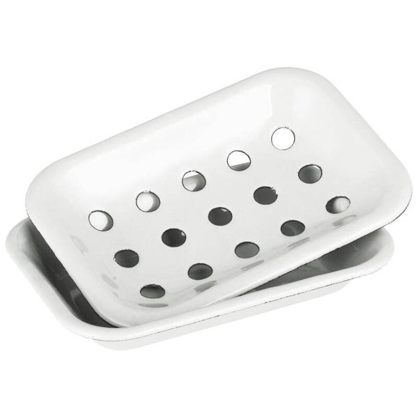 Ib-Laursen Soap dish 2 parts enamel white w/black rim  0447-11