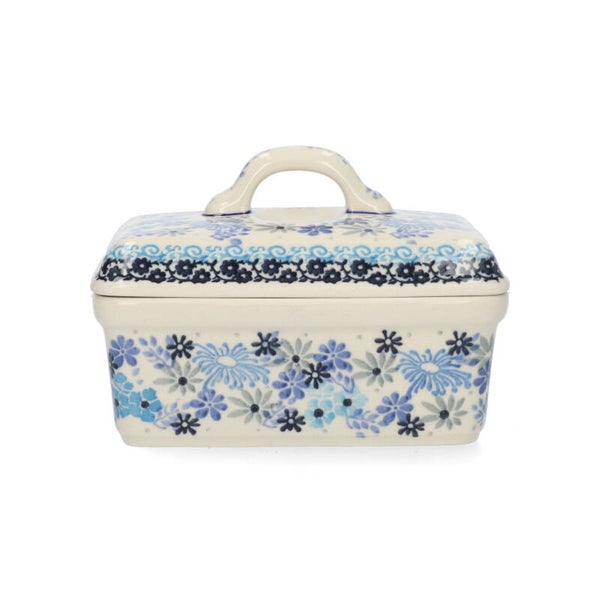Bunzlau Castle Butter Dish Rectangular Blossom Blue  1010-3503