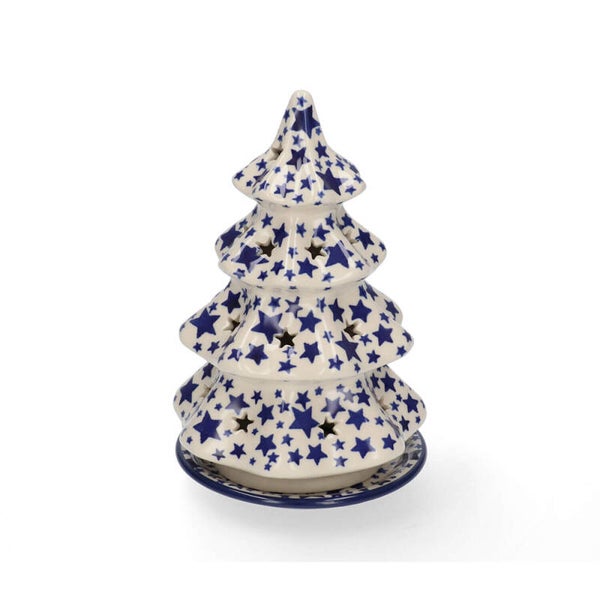 Bunzlau Castle Tealight Tree 22 cm - White Stars   1602-0359A