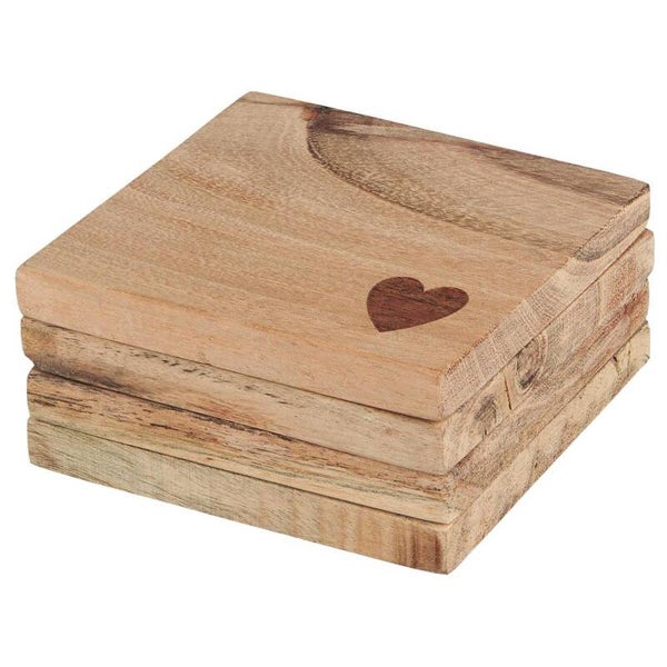 Ib-Laursen Coaster f/glasses, bottles etc. set of 4  w/heart acacia wood  17059-00