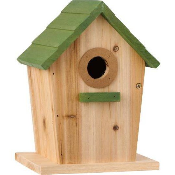 Ib-Laursen Birdhouse natural coloured w/green roof hole Ø:32 mm, door on side for easy cleaning  2306-42