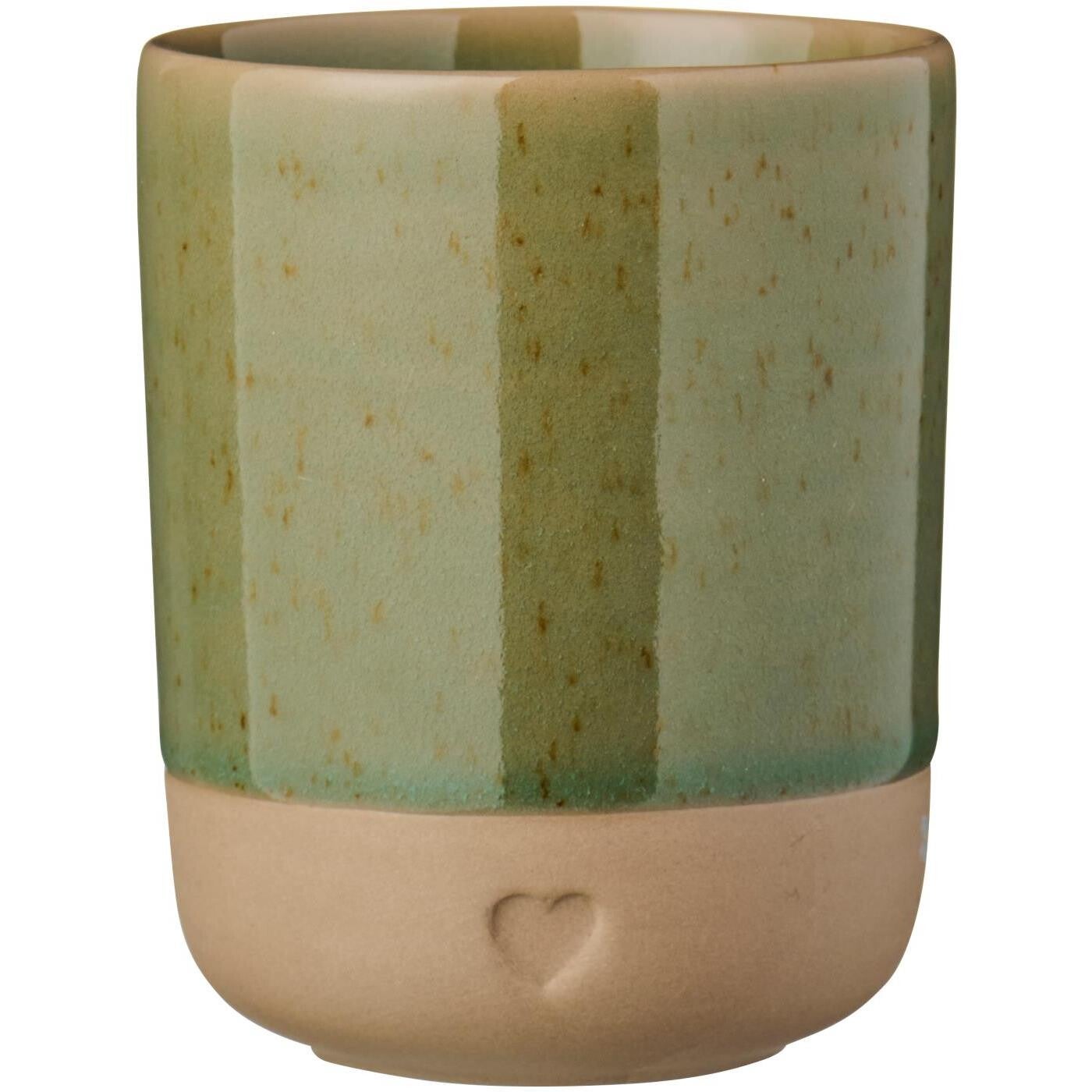 Ib-Laursen  Mug w/o handle Heart matt brown clay w/olive green edge 190 ml  2467-29