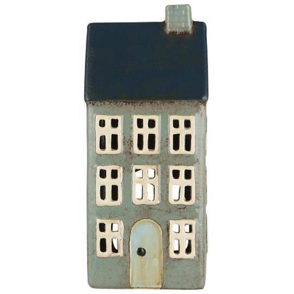 Ib-Laursen House f/tealight Nyhavn blue/grey roof 1 chimney  2763-18