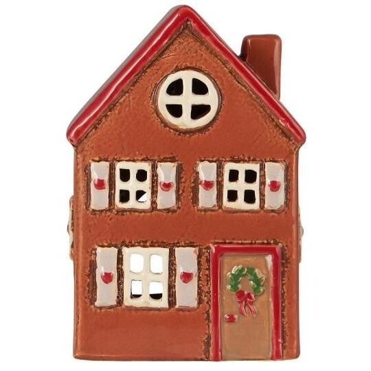 Ib-Laursen House f/tealight Stillenat red roof wreath on door  27651-14