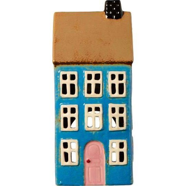 Ib-Laursen  House f/tealight Nyhavn blue w/light pink door  27684-13
