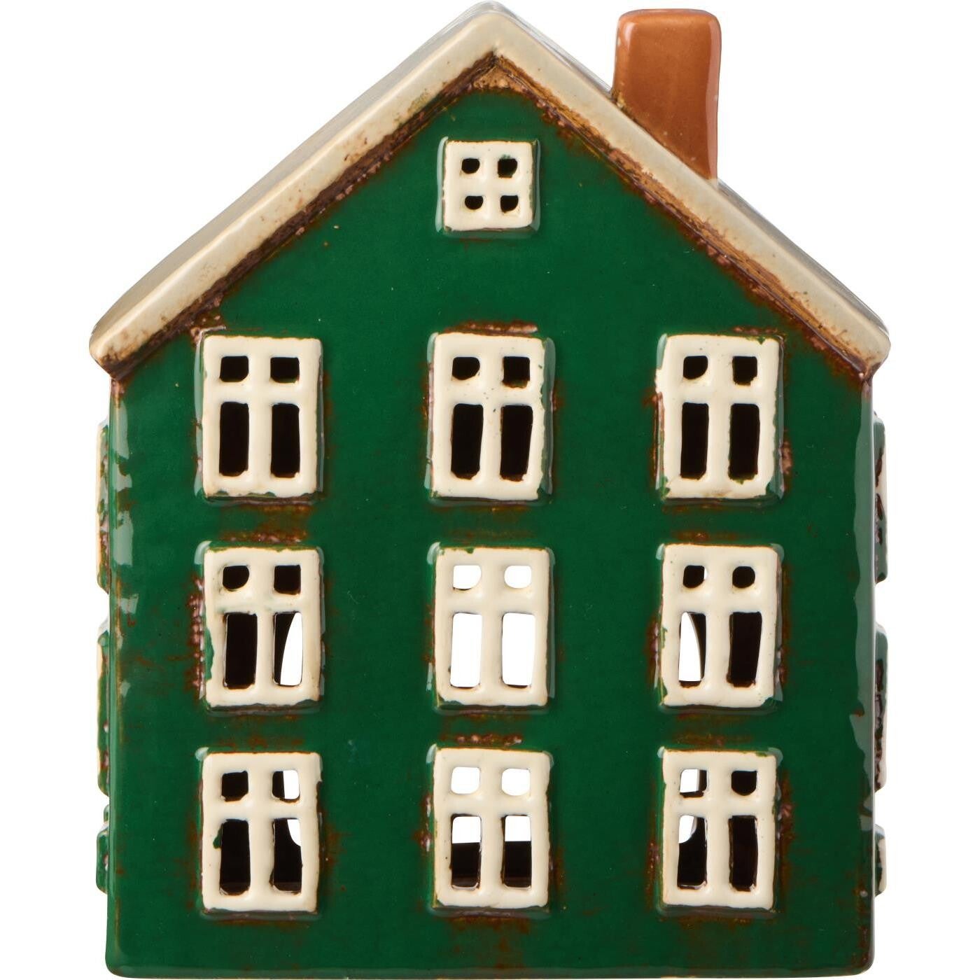 Ib-Laursen  House f/tealight Nyhavn green w/yellow door on side  27692-22