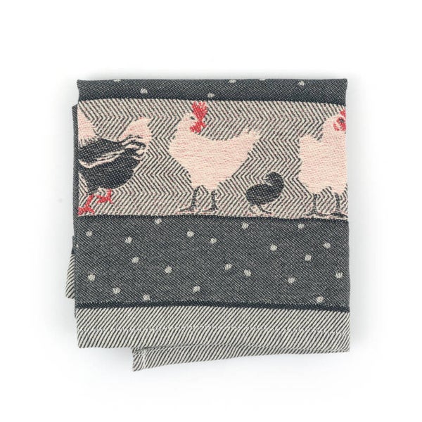 Bunzlau Castle Tea Towel Chickens Black   4278-O