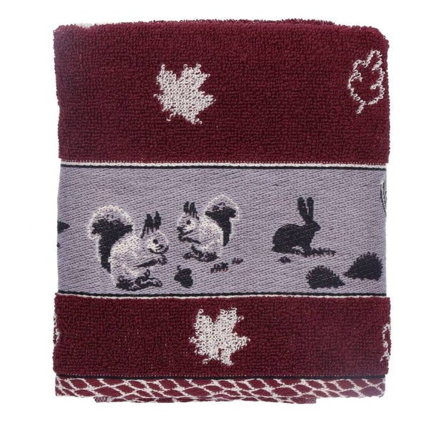 Bunzlau Castle  Kitchen Towel Forest Animals Burgundy GOTS  6430-G