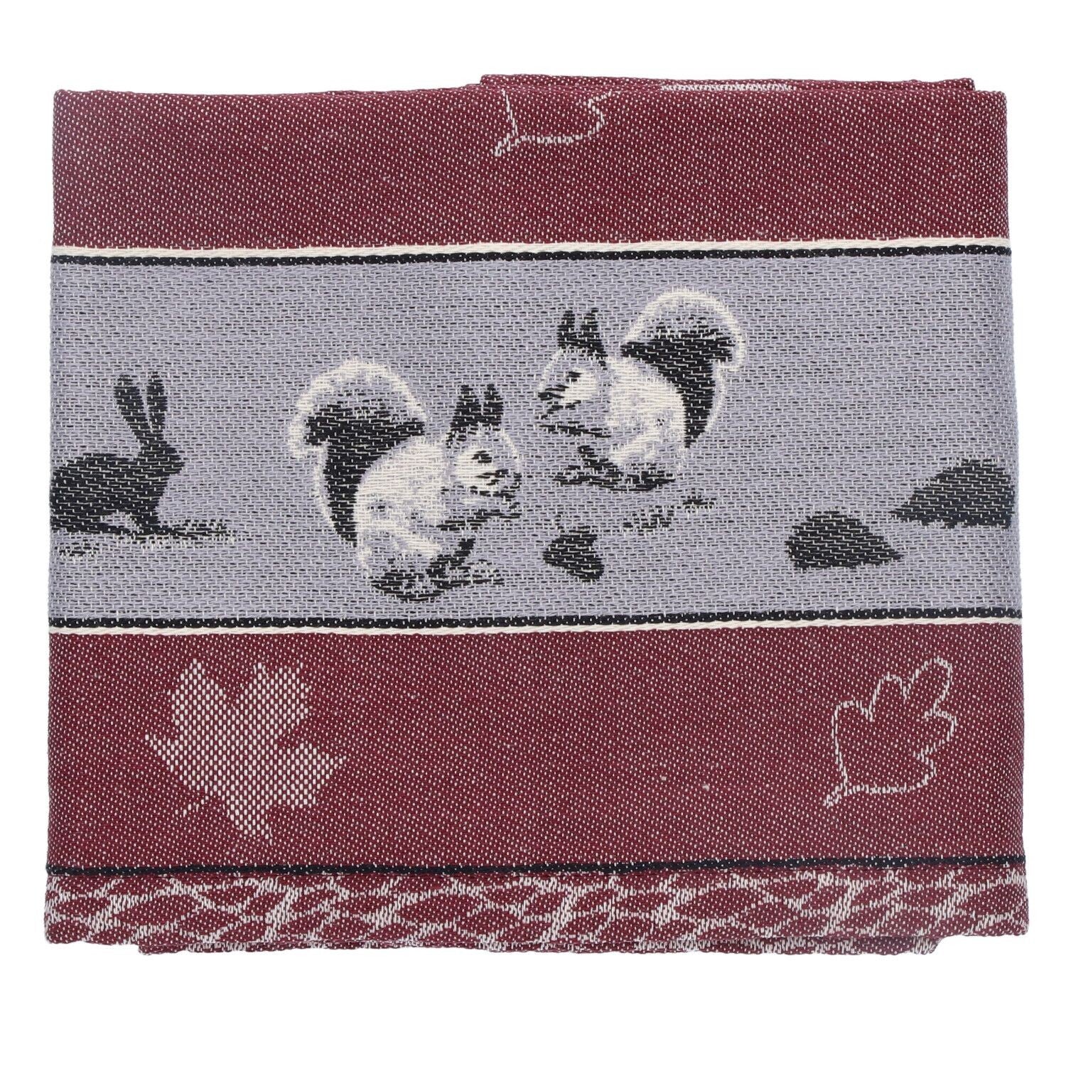 Bunzlau Castle Tea towel Forest Animals Burgundy GOTS  6431-G