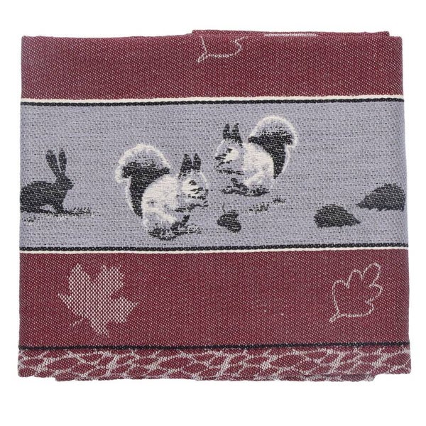 Bunzlau Castle Tea towel Forest Animals Burgundy GOTS  6431-G