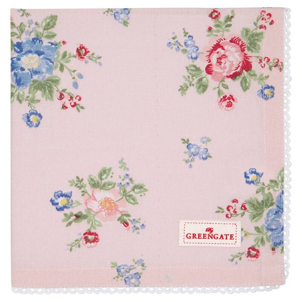 GreenGate  Napkin with lace Roberta pale pink   COTNAPWLROB1908
