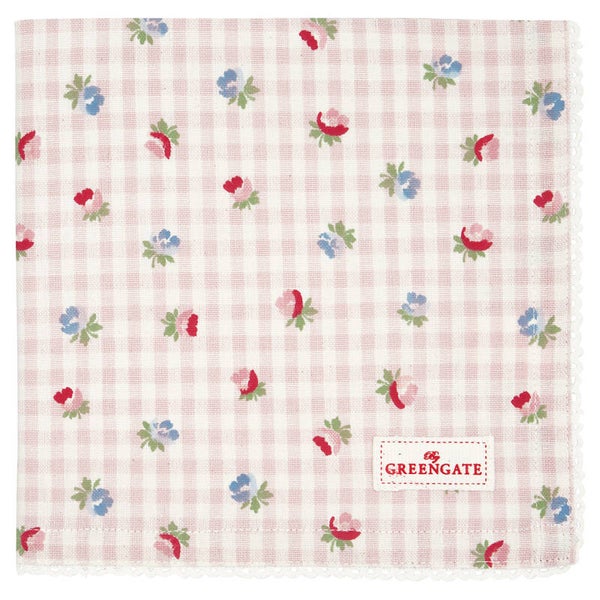 GreenGate  Napkin with lace Viola check pale pink   COTNAPWLVCH1908