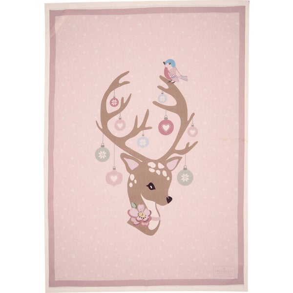 GreenGate Tea Towel Piece Printed Dina Pale Pink    COTTEAPPDIN1912