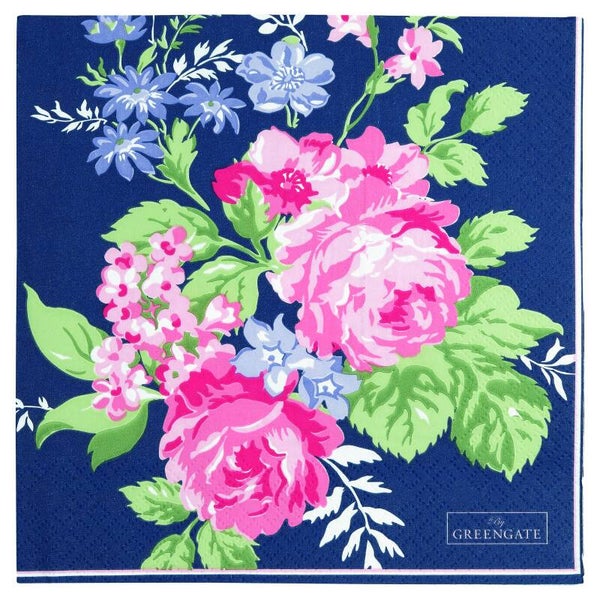 GreenGate Paper Napkins Rose Dark Blue Large 20 pcs