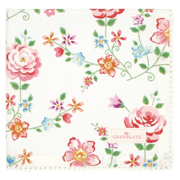 GreenGate Cloth Napkin with Lace Columbine White  COTNAPWLCOL0108