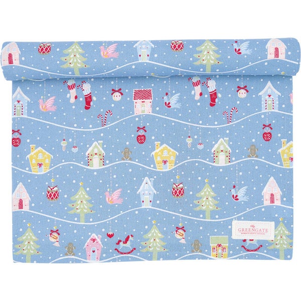 GreenGate  Table runner Laura christmas dusty blue  COTTAR140LCH2804