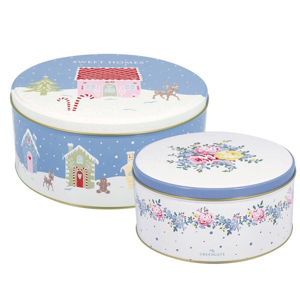GreenGate Round Box Laura Homes Dusty Blue Set of 2  TINROU2PCSLSH2806
