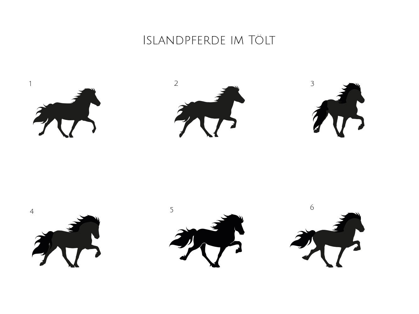 Aufkleber Islandpferd "Tölt" - Motivtafel 1 (Motive 1-6)