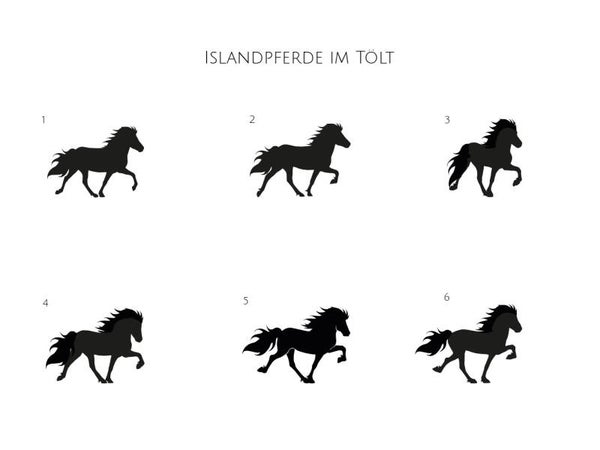 Aufkleber Islandpferd "Tölt" - Motivtafel 1 (Motive 1-6)