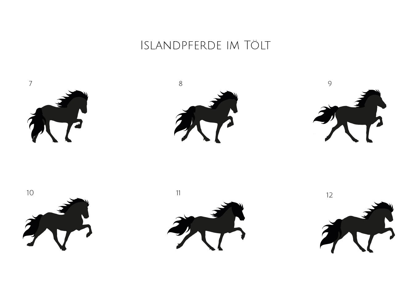 Aufkleber Islandpferd – Tölt-Motivtafel 2 (Motive 7 - 12)