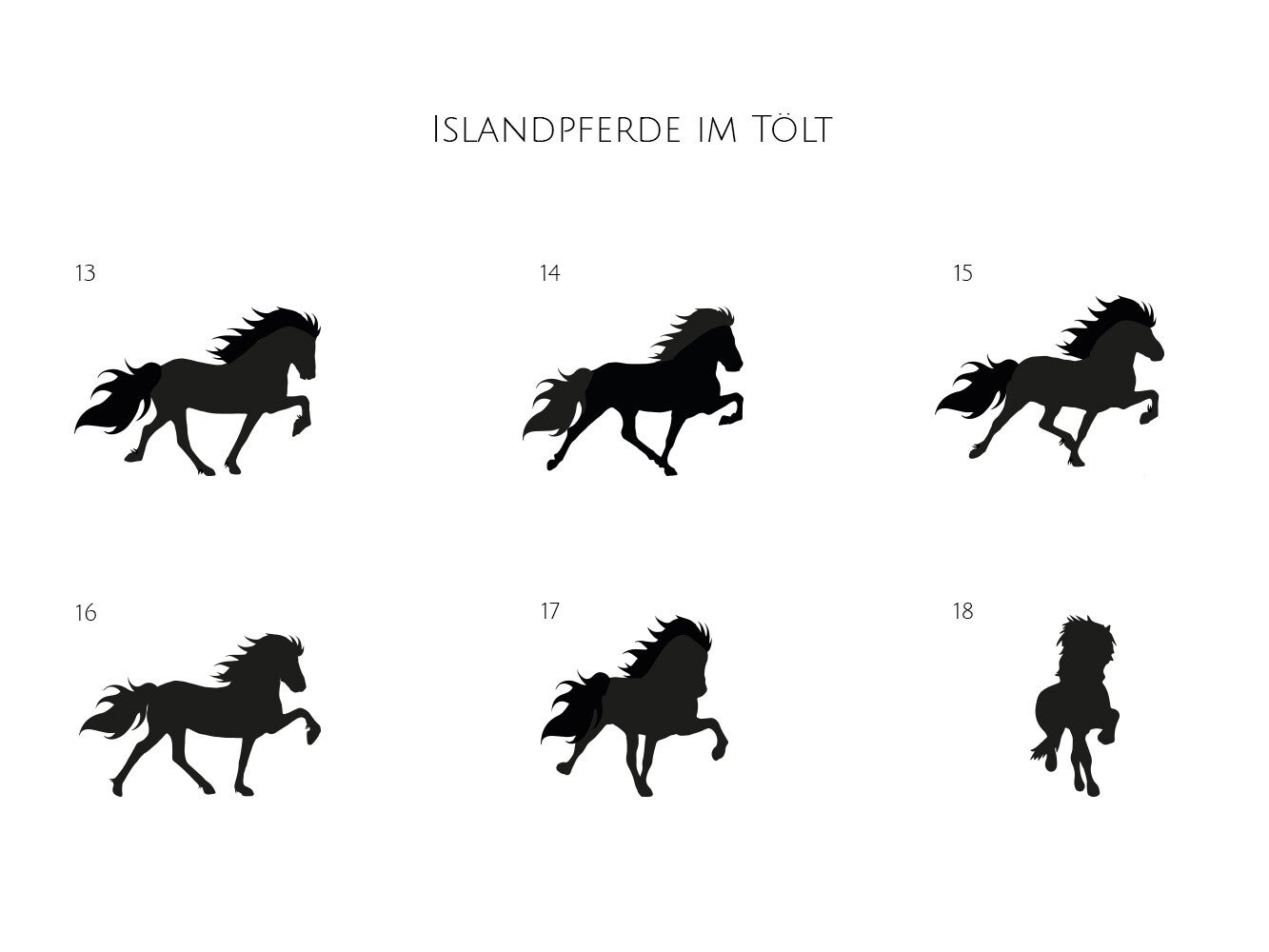 Aufkleber Islandpferd – Tölt-Motivtafel 3 (Motive 13 - 18)