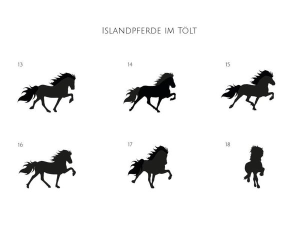 Aufkleber Islandpferd – Tölt-Motivtafel 3 (Motive 13 - 18)