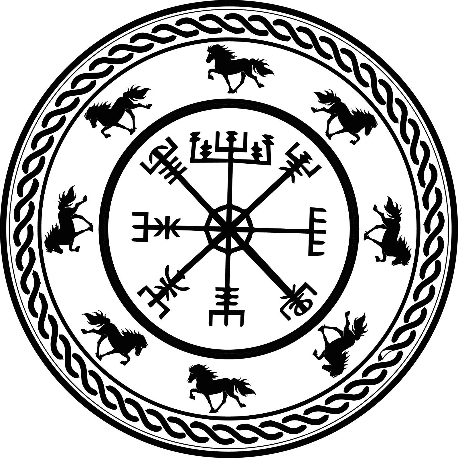Aufkleber – Vegvísir-Runenkreis mit umlaufenden Töltern