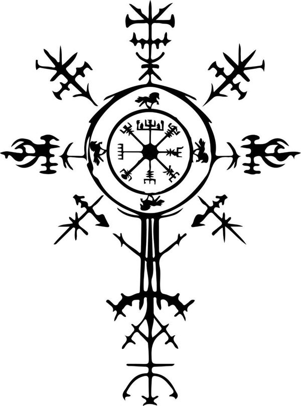 Aufkleber – Vegvísir-Runenkompass mit Islandpferd-Töltern