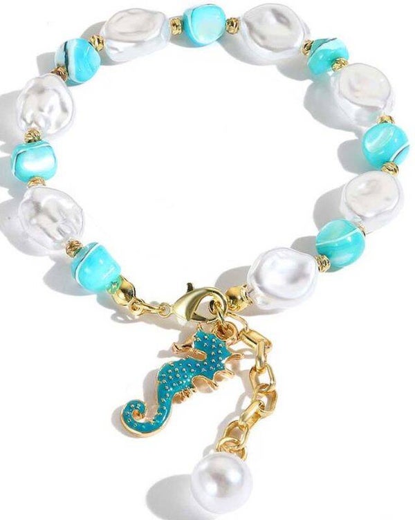 Armband lichtblauw met parel verstelbaar